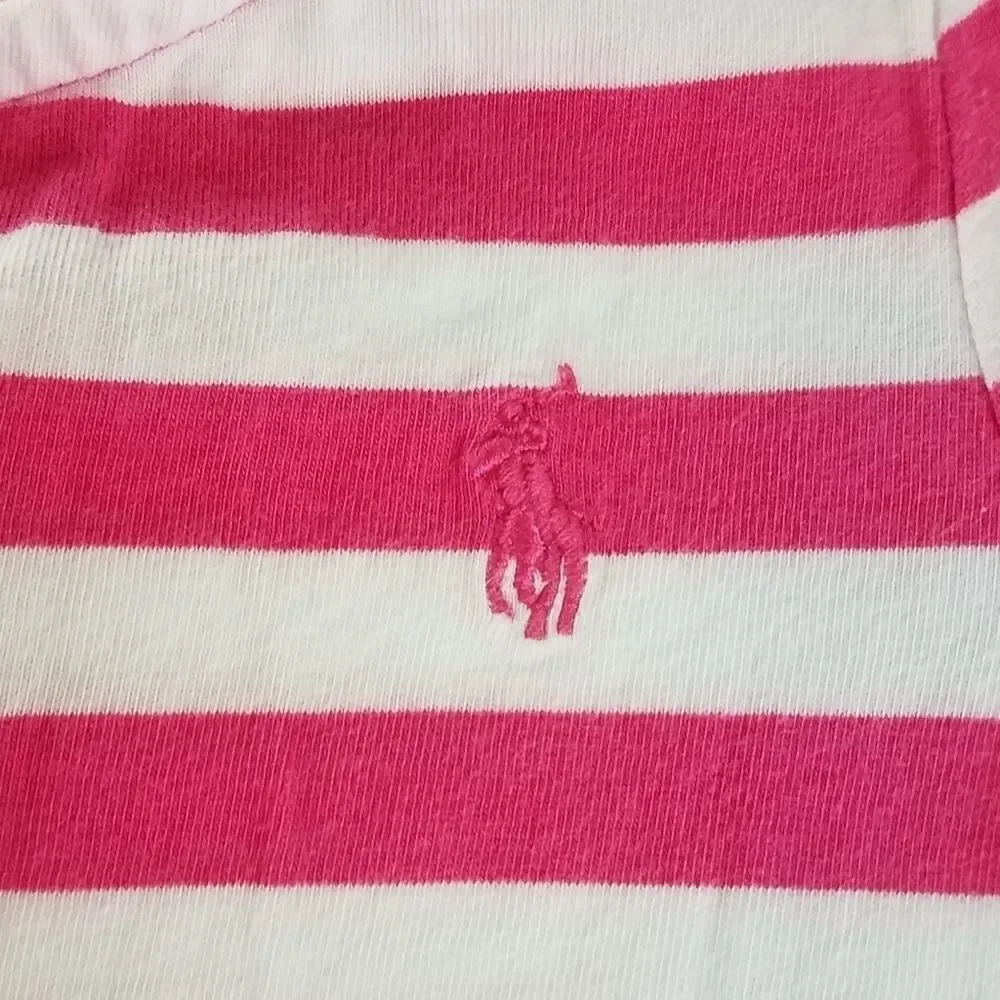 Ralph Lauren Pink Striped Eyelet Lace Trim Tee Dre